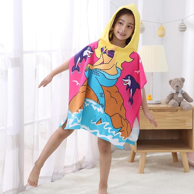 Hooded Kids Beach Towels - Soft Microfiber Poncho Towel for Ages 1 to 6, Quick Dry & Lightweight Swim Cover-ups, Ideal for Boys and Girls