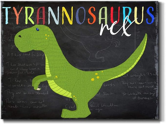 Renditions Gallery Canvas Animal Wall Art Modern Decorations Paintings Green Tyrannosaurus Rex Vibrant Dinosaur Canvas Wall Hanging Artwork for Kids Bedroom Nursery - 24"x36" LT33