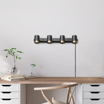 Globe Electric 64000047 4-Light Complete Track Lighting Kit with Pivoting Track Heads, Matte Black, Plug-in, Ceiling Light, Kitchen Light, GU10 Socket, LED Bulb Compatible