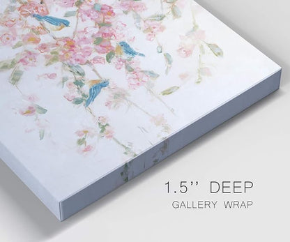 Renditions Gallery Canvas Nature Wall Art Modern Paintings & Prints Decor Romantic Blossomed Bluebirds Abstract Botanical Wall Hanging Artwork for Bedroom Office Kitchen - 24"x36" LT33