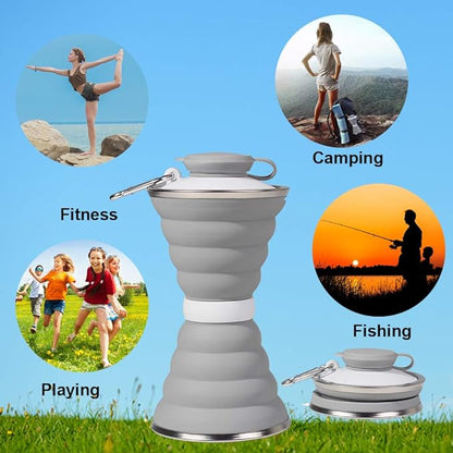 Collapsible Water Bottle, Camping Cup With Carabiner, Reuseable Silicone Foldable Leak Proof Portable Sports Travel Water Bottles For Outdoor, Travel Gym Hiking, BPA Free, Cycling Cups with Carabiner