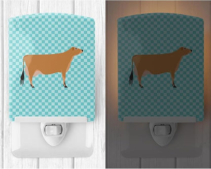 Caroline's Treasures BB8003CNL Jersey Cow Blue Check Ceramic Night Light Compact, UL-Certified, Ideal for Bedroom, Bathroom, Nursery, Hallway, Kitchen, 6x4x3, Multicolor