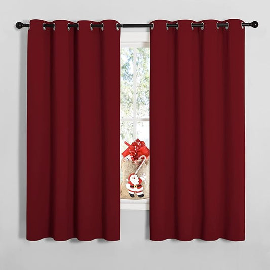 NICETOWN Christmas Burgundy Window Curtains Blackout Drapes, Thermal Insulated Solid Grommet Blackout Curtains/Draperies for Laundry Room (One Pair, 55 by 68-inch, Burgundy Red)