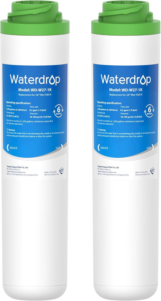 Waterdrop FQK1K Under Sink Water Filter, 1350 Gallons, Replacement for GE FQK1K, FQK2J, GXK185K and GX1S50R (Pack of 2)