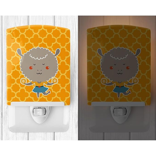 Caroline's Treasures BB6730CNL Cheerleader Lamb Sheep Ceramic Night Light Compact, UL-Certified, Ideal for Bedroom, Bathroom, Nursery, Hallway, Kitchen, 6x4x3, Multicolor