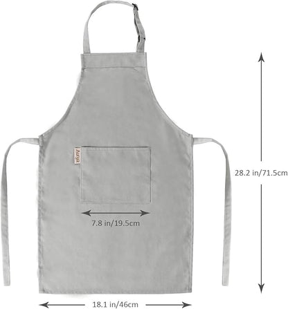 Kids Apron and Chef Hat Set-Adjustable Child Apron for Boys and Girls for Cooking Baking Light Gray