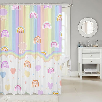 Feelyou Boys Girls Rainbow Shower Curtain Colorful Stripes Bath Curtain Geometric Bathroom Shower Curtain Set Kids Modern Art Teens Bathroom Accessories Room Decor 72"x72"