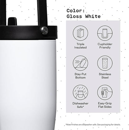 Corkcicle Go Cup XL Insulated Tumbler with Lid and Straw, Gloss White, 30 oz – Reusable Water Bottle Keeps Beverages Cold for 12hrs – Cupholder Friendly Tumbler, Leak-Proof Design