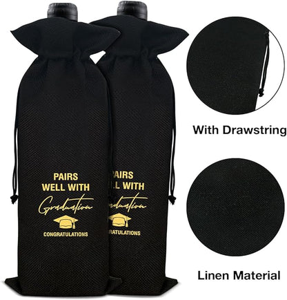 HOIJAUMAI Graduation Gifts for Women Men Graduation Wine Bag Pairs Well with Graduating Wine Gift Bags (Black)