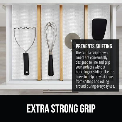 Gorilla Grip powerGRIP Drawer Shelf and Cabinet Liner, Thick Strong Hold, Non-Adhesive Liners Protect Kitchen Cabinets and Cupboard, Bathroom Drawers, Easy Install, Breathable Mat, 20" x20' Snow White