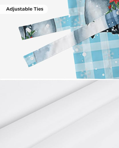 Snowman Christmas Blackout Tie Up Valance Curtains for Kitchen Windows Let It Snow Winter Holiday Window Toppers Balloon Shades for Living Room/Bath/Bedroom,1 Panel, 42" X 18",Blue White Buffalo Plaid