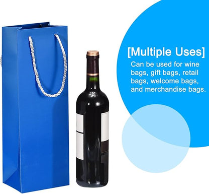 uxcell Wine Bags, 12pcs Blue 5 x 4 x 14 In Wine Gift Bags with Rope Handles Paper Wine Tote Bag for Wedding Birthday Christmas Party Supplies