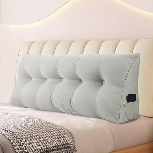 Large Triangular Headboard Pillows Long Backrest Positioning Support Bolster Cushion for Daybed Fluffy Quality Plush Body Wedge Pillow with Removable Cover(Light grey-Queen-59x8x20in)