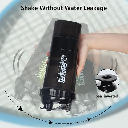 Shaker Bottle 16OZ Protein Shaker Bottles with Mix Ball Portable Sports Water Bottle Leak Proof GYM Cup for Protein Mixes with Powder Storage & Pill Organizer, Idea for Pre Workout,BPA Free(black)