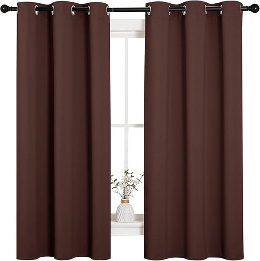NICETOWN Nursery Essential Thermal Insulated Solid Grommet Top Blackout Curtains, Home Decoration Privacy Curtains for Bedroom (Chocolate Brown, 1 Pair, 42 x 63 inches)
