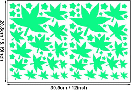Glow in The Dark Leaf Wall Stickers for Home,64pcs PET Plant Wall Stickers for Bedrooms, Leaf Stickers Wall Decals for Boys and Girls Room, Cute Plant Decals Stickers for Room Walls(Leaf 1)