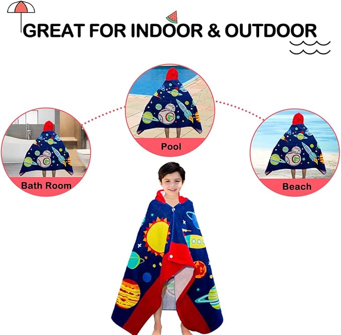 Wowelife Kids Beach Towels, Hooded Towels for Kids, Poncho Towel Wrap, Premium 100% Cotton Soft and Breathable, Extra Large 50"x30", Multi Use for Bath Pool Beach Swim Bathroom