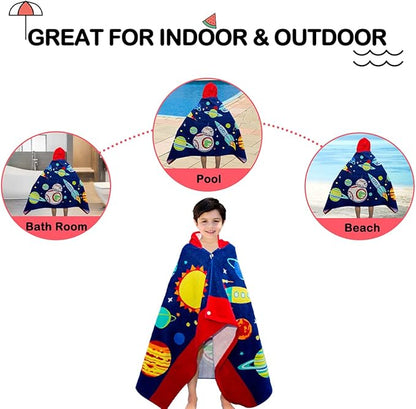 Wowelife Kids Beach Towels, Hooded Towels for Kids, Poncho Towel Wrap, Premium 100% Cotton Soft and Breathable, Extra Large 50"x30", Multi Use for Bath Pool Beach Swim Bathroom