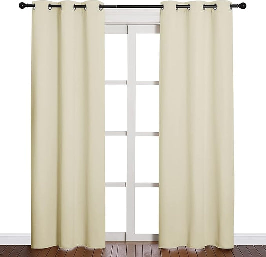 NICETOWN Long Curtains for Windows, Eyelet Top Room Darkening Panels/Drapes for Living Room (Beige, 2 Panels, W42 x L84 inches)