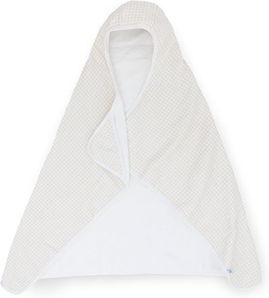 Little Unicorn Cotton Muslin & Terry Hooded Towel, Larger Size 1-6 Years (Tan Gingham)