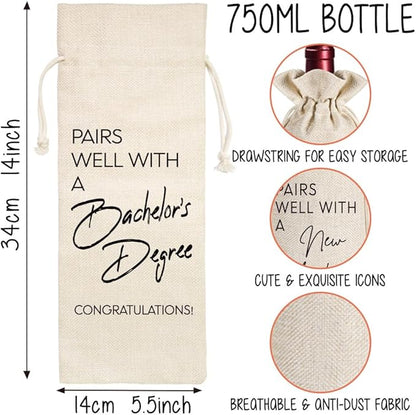 Students Graduation Gifts, Bachelor's Degree Graduation Wine Bag, Pairs Well With A Bachelor's Degree Gift, Funny University Graduation Gifts, College Students Graduation Gifts for Women Men-22