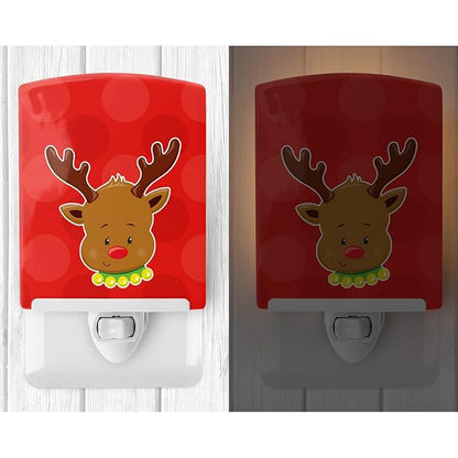 Caroline's Treasures BB8665CNL Christmas Reindeer #1 Ceramic Night Light Compact, UL-Certified, Ideal for Bedroom, Bathroom, Nursery, Hallway, Kitchen, 6x4x3, Multicolor
