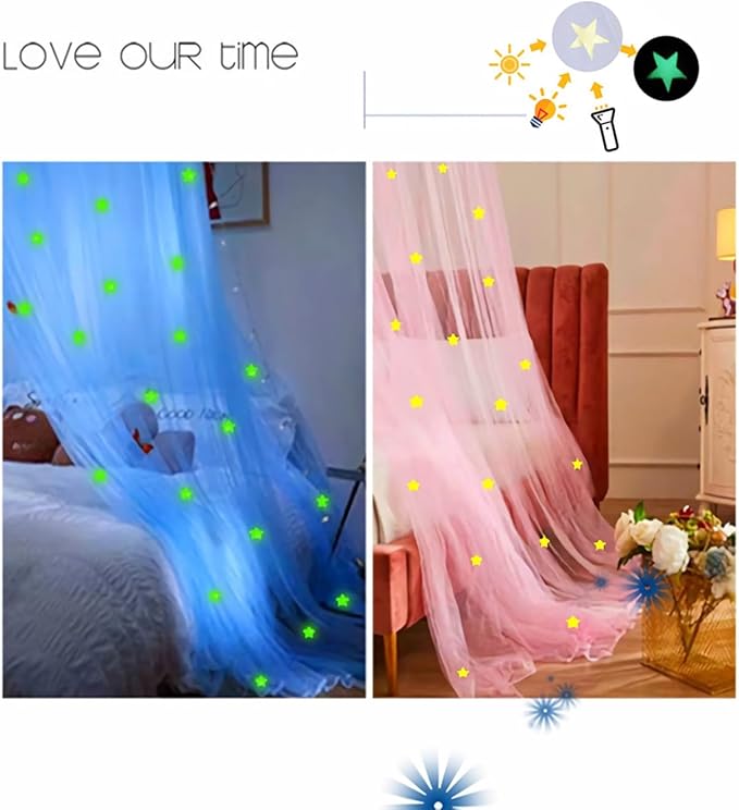 Eimilaly Stars Bed Canopy Glow in The Dark, Bed Canopy for Girls Mosquito Net, Princess Canopy for Girls Bed Room Decor, Blue