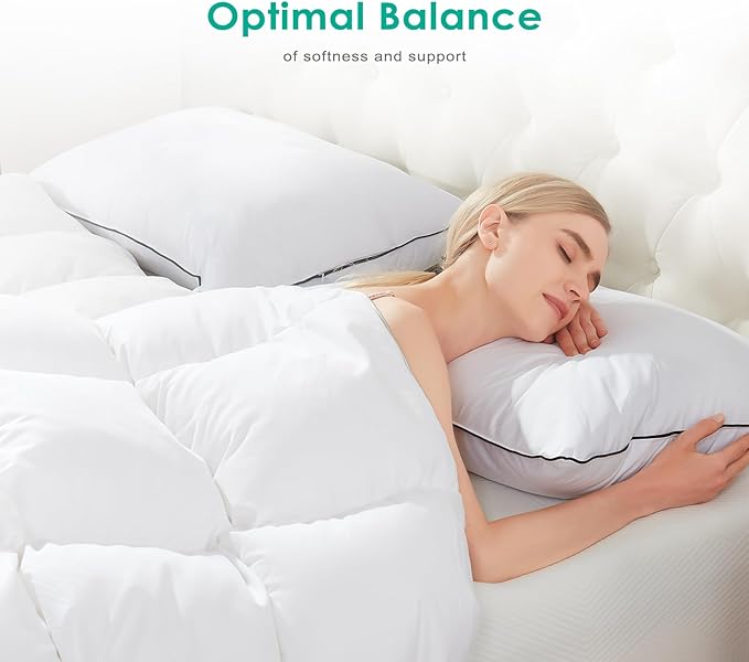 APSMILE Deep Sleep Queen Size Feather Pillows, Hotel Collection AirF™ Goose Down Pillow Inserts with Organic Cotton Cover, Medium Bed Pillows for Sleeping (White, 20"x30")