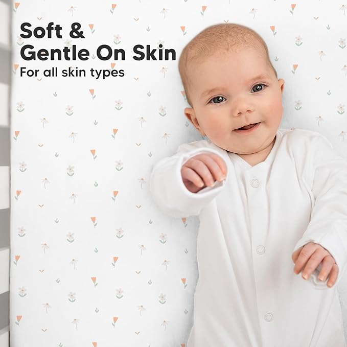 2-Pack Organic Crib Sheets for Boys, Girls - Jersey Fitted Crib Sheet, Baby Crib Sheets Neutral, Crib Mattress Sheet, Cotton Crib Sheets, Breathable Crib Sheet, Baby Mattress Sheets (Wildflowers)