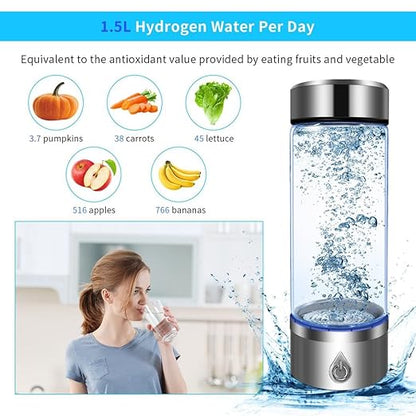 Hydrogen Water Bottle, Portable Hydrogen Water Bottle Generator and Well-being, Refine Water in 3 Minutes, Convenient for Workplace, Day Travel and Drinking, Gift for Beloved. (Silver)