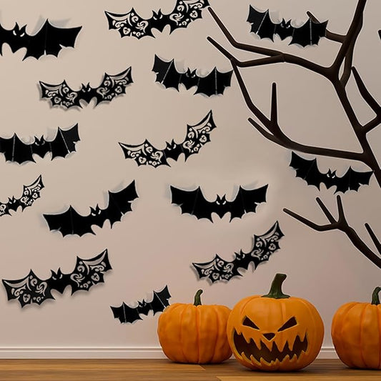 Halloween Wall Decoration Large Bat Stickers Decals Black Bats Wing Cutout Design Removable Bat Wall Decor for Wall Glass Mirror Living Room Home Kitchen Indoor Outdoor Halloween Decoration Clearance