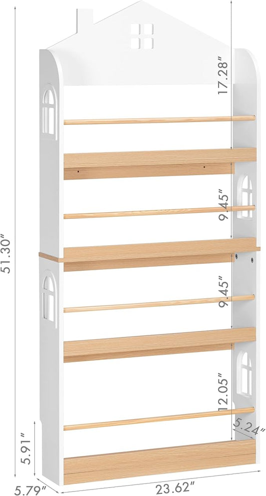 UTEX Kids Bookshelf Wall Mounted, 4-Tier Book Shelf Organizer, Tall Wooden Children's Bookcase, Storage Book Rack for Kids Room, Nursery, Bedroom, Living Room, White