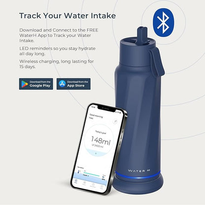 Vita Insulated Smart Water Bottle, Intake Tracker, Water Safety Analyzer, LED Reminder, BPA Free, 18 oz Double Wall Vacuum Stainless Steel Thermos (Flip Lid + Straw), Ideal Gift for Mom