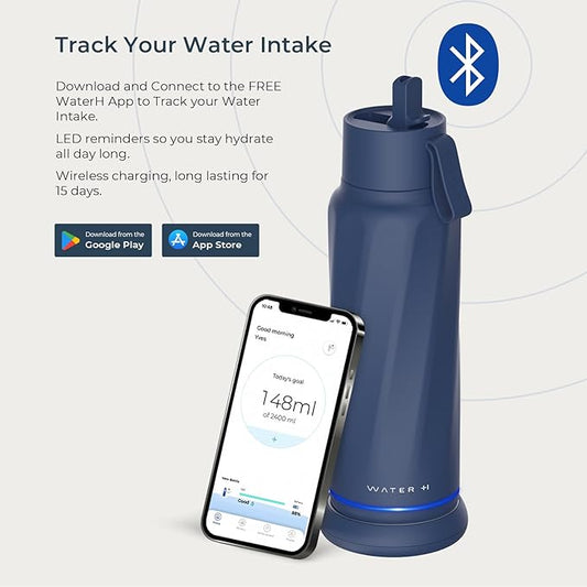 Vita Insulated Smart Water Bottle, Intake Tracker, Water Safety Analyzer, LED Reminder, BPA Free, 18 oz Double Wall Vacuum Stainless Steel Thermos (Flip Lid + Straw), Ideal Gift for Mom