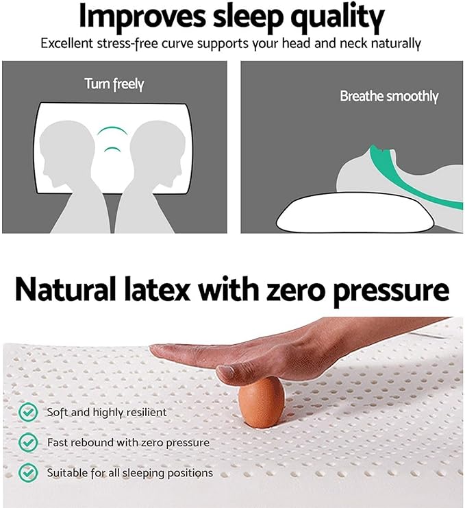 Latex Pillow, 100% Talalay Natural Latex Pillow, Soft Sleeping Bed Pillows with Cotton Cover, Standard Size, Perfect for side/back pain, stomach, neck, stress relief