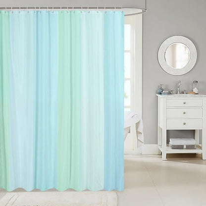 Feelyou Blue Green Stripe Shower Curtain Geometric Fabric Shower Curtain for Kids Simple Modern Bathroom Waterproof Accessories with 12 Hooks Women Men Fresh Style Curtains,72x84 Inches
