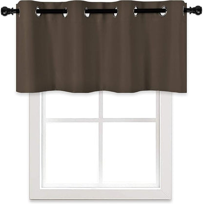 Solid Grommet Top Brown Valance for Kitchen Windows Blackout Curtain Valance for Living Room Short Straight Drape Valance for Bedroom Kids Room/Cafe/Loft 52X18 1 Panel Coffee Brown