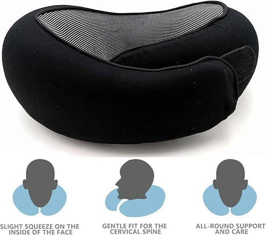 2024 Memory Foam Neck Pillow 360 Degree Neck Support Travel Pillows for Airplanes and Long Flight Travel Neck Pillow (Black)