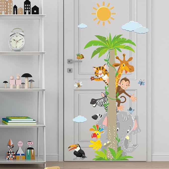 Fashion Kids Cartoon Animal Wall Sticker Set - Giraffe, Elephant, Monkey - Nursery and Bedroom Décor