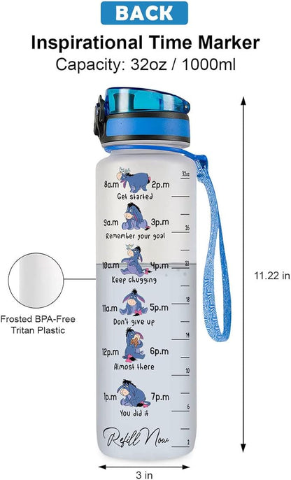 Stop Slacking Drink Your Water 32 Oz Water Track Bottle, Water Bottle With Time Marker, Donkey Motivational Insulated Water Bottle, Gifts For Family Friend, Birthday Gifts, Blue