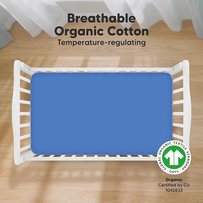 2-Pack Organic Crib Sheets for Boys, Girls - Jersey Fitted Crib Sheet, Baby Crib Sheets Neutral, Crib Mattress Sheet, Cotton Crib Sheets, Breathable Crib Sheet, Baby Mattress Sheets (Cornflower)