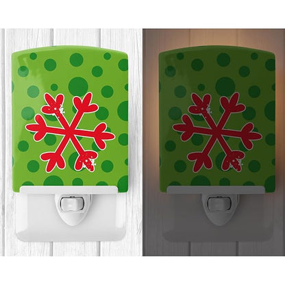 Caroline's Treasures BB8946CNL Christmas Snowflake Red Ceramic Night Light Compact, UL-Certified, Ideal for Bedroom, Bathroom, Nursery, Hallway, Kitchen, 6x4x3, Multicolor