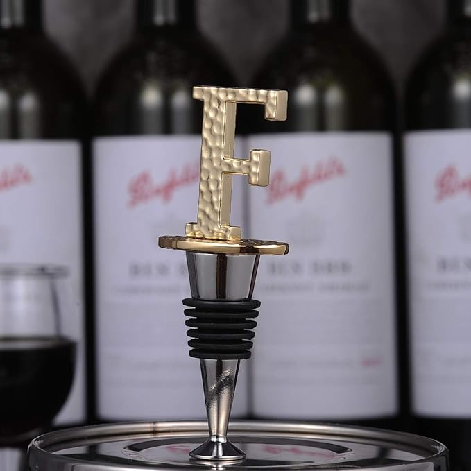 Miicol Wine Stopper, Prosecco Stopper, Wine Bottle Stopper, Personalised Champagne Stopper, Gold Wine Accessories, Wine Lovers Gift, Monogram Gift, Letter F