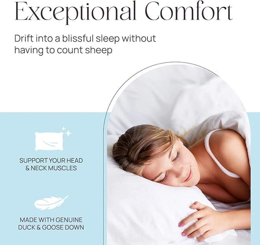 East Coast Bedding Pure Dream Firm Pillow Queen Pillow Medium Support, Queen Size 20x30 Inch Goose Feather Down Pillows, 100% Cotton Shell Pack of 1