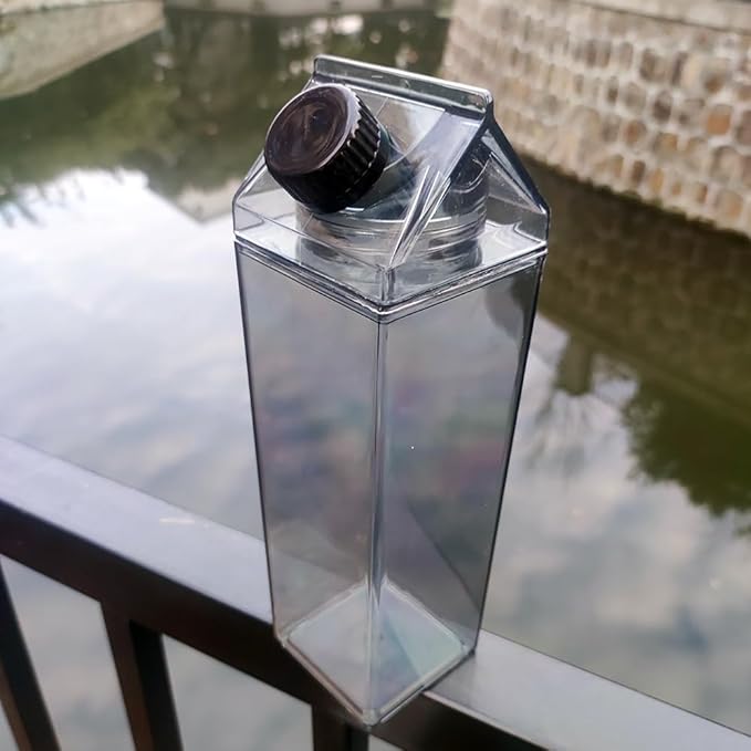 Jinberry 750ml/25Oz Cute Milk Carton Water Bottle Portable Drinkware for Outdoor Climbing Tour or Camping