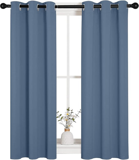 NICETOWN Thermal Insulated Curtains Blackout Draperies, Stone Blue, Set of 2, 29 by 40 inches Long, Window Treatment Solid Grommet Room Darkening Drape Panels for Bedroom