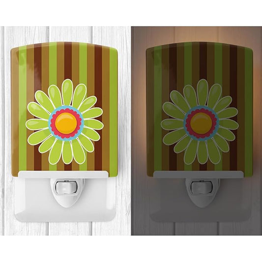 Caroline's Treasures BB9055CNL Heart Flower Green #2 Ceramic Night Light Compact, UL-Certified, Ideal for Bedroom, Bathroom, Nursery, Hallway, Kitchen, 6x4x3, Multicolor
