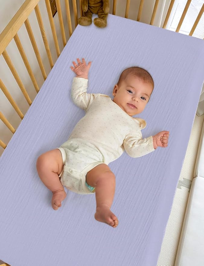 Purple Muslin Crib Sheets for Standard Crib Mattress, 28" x 52" Soft and Breathable Cotton Crib Sheets Neutral for Baby Boys, Girls (46C-02)