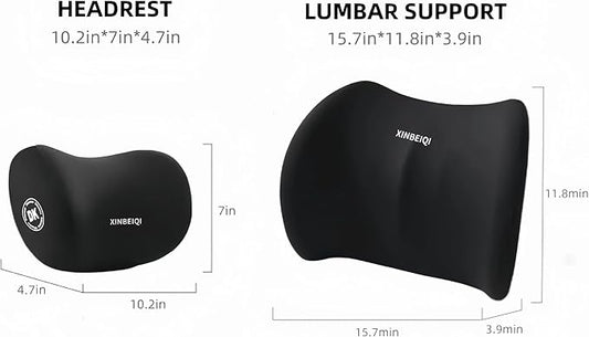 Car Seat Back Support and Car Neck Pillow Kit, Ergonomic Design headrest Lumbar Support for Neck Back Pain Relief Improve Sitting Posture (Black)
