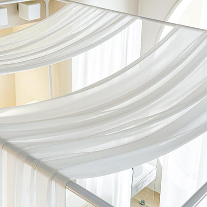 AIKASY White Bed Canopy Scarf for King - Luxury Sheer Canopy Bed Curtains with Light - Suitable for Four-Poster Bed, Metal Bed Frame, Wood Bed Frame -2pic